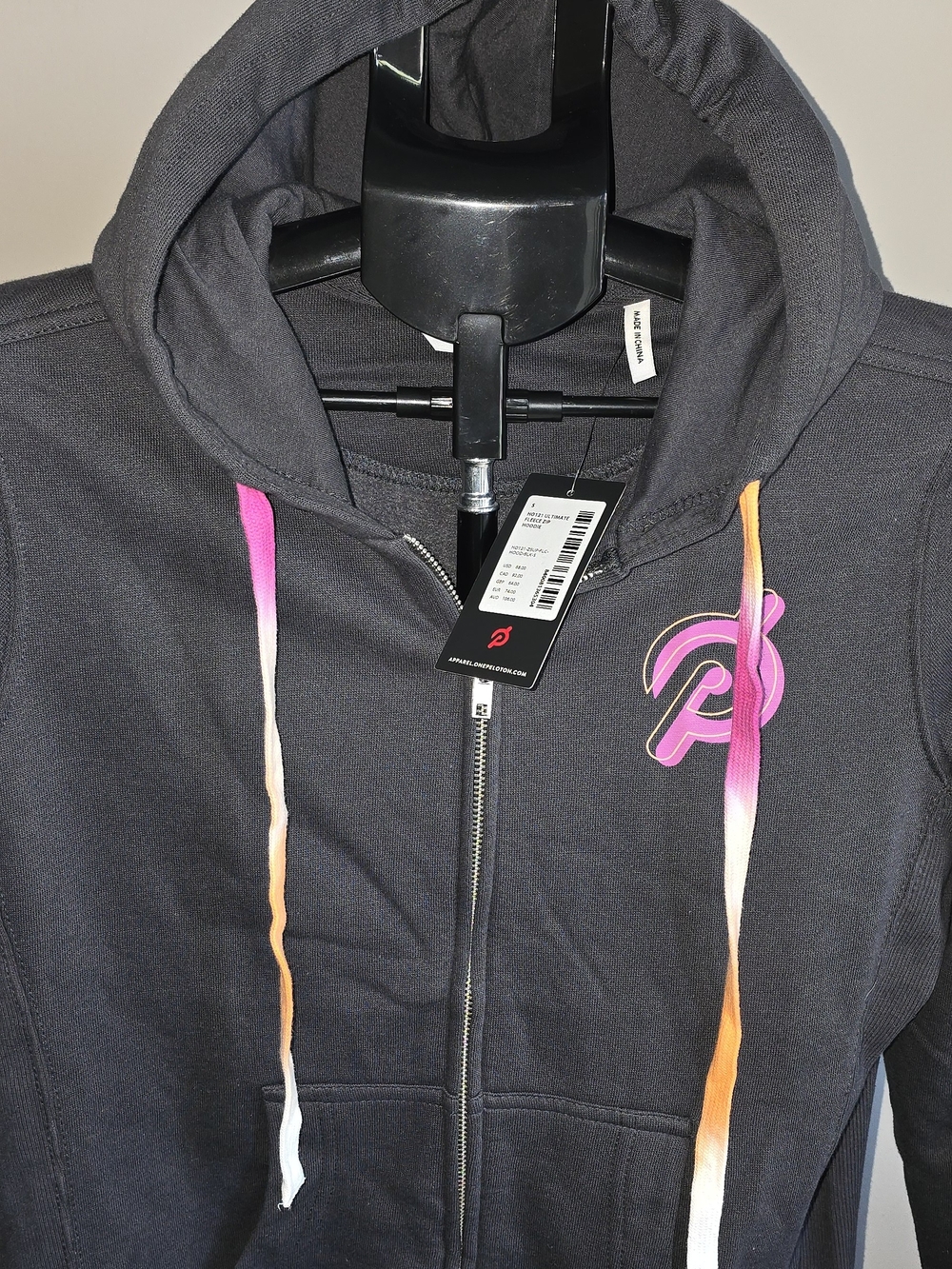Pendleton Black Zip-Up Hoodie with Pink Logo and Ombre Drawstrings